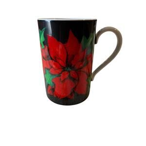 VTG 1990s Dunoon Caroline Bessey Coffee Mug "CHRISTMAS FLOWERS" POINSETTIA Cup